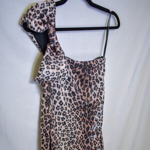 Leopard Print One-Shoulder Dress